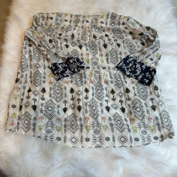 Massimo Dutti Tunic Top Popover V-Neck Boho Geometric Silk Blend Sheer Sz 4 5189 - Picture 9 of 13